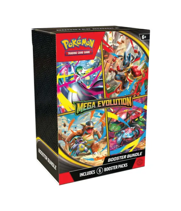 Pokemon TCG Mega Evolution Booster Bundle English packaging showing 6 booster packs with Mega Evolution artwork